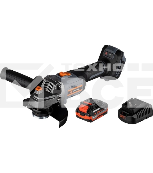 Угловая шлифовальная машина бесщеточная УШМ Anycons JM-125S, 125м, 21В, 8500 об/мин, 2 акб