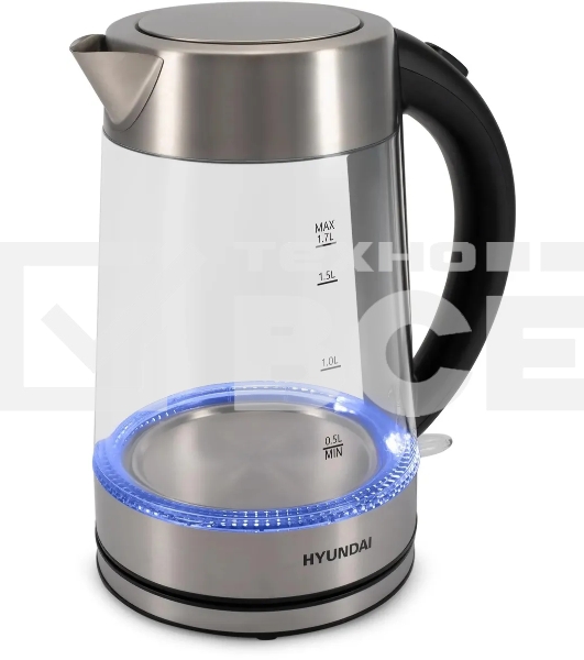 Чайник электрический Hyundai HYK-G7405 1.7л. 2200Вт черный/серебристый корпус: стекло