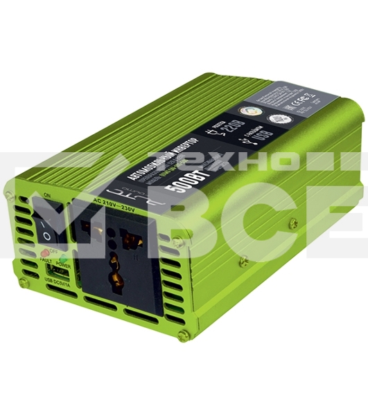 Автомобильный инвертор (преобразователь) постоянного тока 12В в переменный ток 220В, модель QUMO QAI-901-500 (Inv 001), максимальная выходная мощность 500Вт, встроенный разъем USB