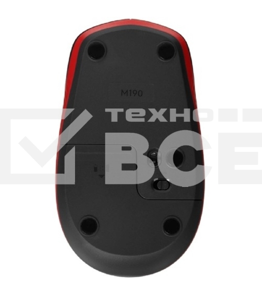 Мышь беспроводная Logitech M190 черный/красный, 1000 dpi, радиоканал, USB, кнопки - 3