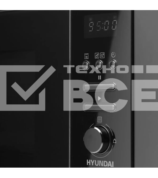 Микроволновая печь встраиваемая Hyundai HBW 2040 BG черный, 20 л, 800 Вт, переключатели - кнопки/поворотный механизм
