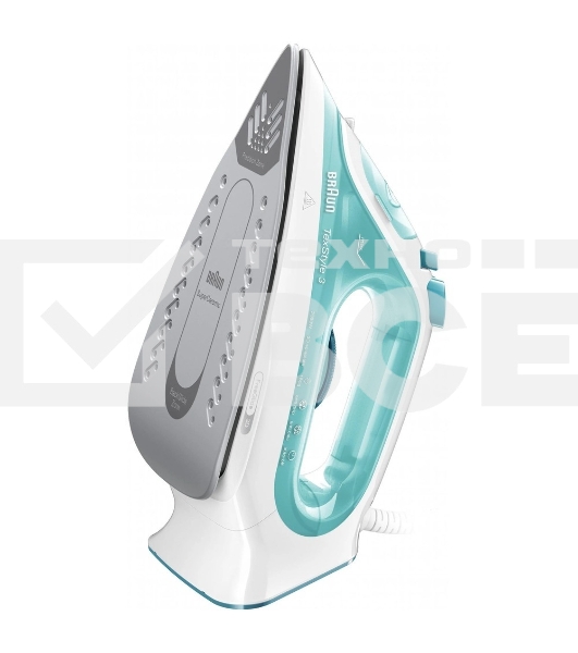 Утюг Braun SI 3041 GR TexStyle 3 белый/бирюзовый, 2350 Вт, 45 г/мин, 150 г/мин, 270 мл