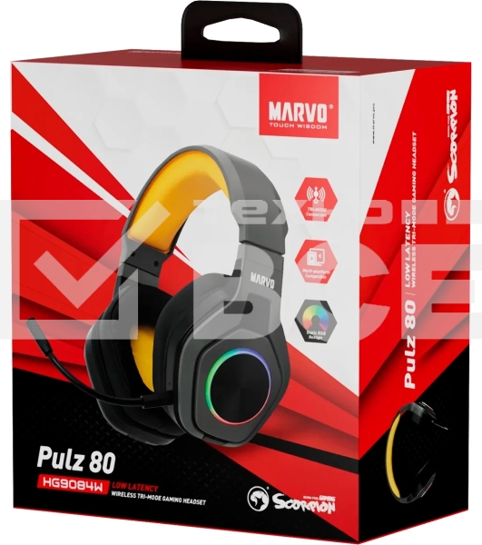 Гарнитура MARVO HG9084 Pulz 80 чёрный, проводная, USB, подсветка