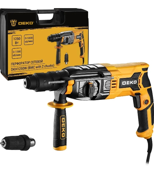 Перфоратор Deko DKH1250W патрон:SDS-plus уд.:3.2Дж 1250Вт (кейс в комплекте)