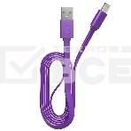 Кабель Maxvi MC-03F purple USB-A - Lightning, 2A Плоский кабель, ток макс. нагрузки 2А, макс. напряжение 5V; стандарт USB 2.0; длина 1м, материал PVC, фиолетовый, фото 1