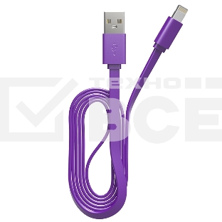 Кабель Maxvi MC-03F purple USB-A - Lightning, 2A Плоский кабель, ток макс. нагрузки 2А, макс. напряжение 5V; стандарт USB 2.0; длина 1м, материал PVC, фиолетовый