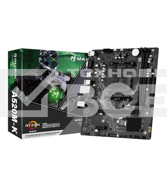Материнская плата Maxsun Challenger A520M-K, AM4, AMD A520, 2xDDR4, 3xSATA, 1xM.2, 1xPCIe 3.0 x16, 1xPCIe 3.0 x1, 1xHDMI, 1xVGA, 1x 1Gb LAN, 2xUSB-A 3.2 Gen 1, 4xUSB-A 2.0, 3x3.5 мм, 5.1, M-ATX