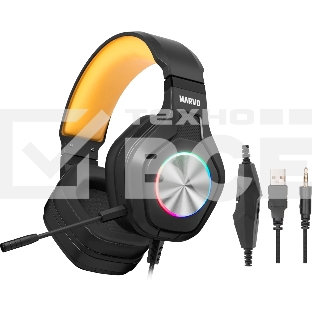 Гарнитура MARVO HG9084 Pulz 80 чёрный, проводная, USB, подсветка