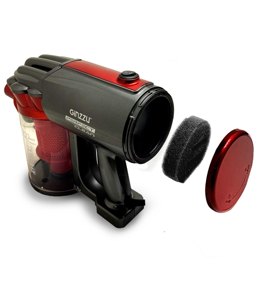 Пылесос вертикальный Ginzzu VS118 серый/красный, питание от сети, 220 Вт, уборка сухая, пылесборник 0,9 л