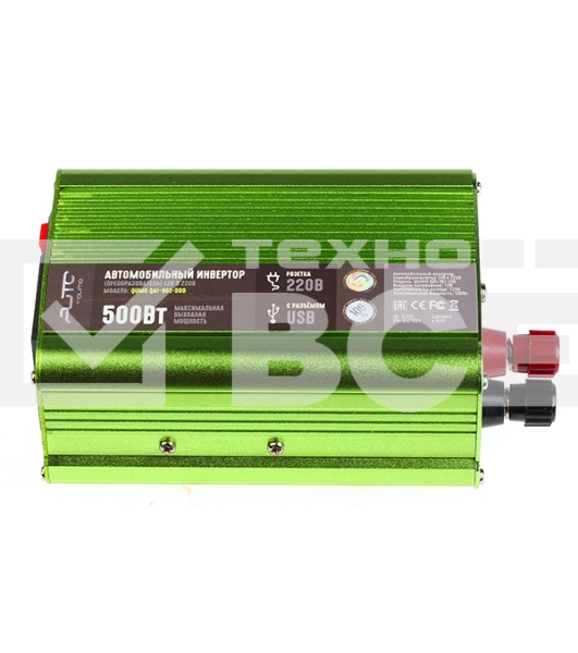 Автомобильный инвертор (преобразователь) постоянного тока 12В в переменный ток 220В, модель QUMO QAI-901-500 (Inv 001), максимальная выходная мощность 500Вт, встроенный разъем USB