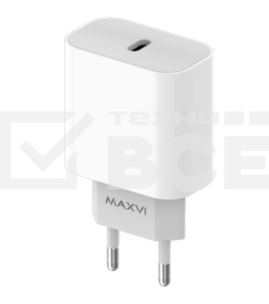 Сетевое зарядное устройство Maxvi CHL-601PD 18W, 3A, QC 3.0, PD 3.0, 1xUSB-C, белый