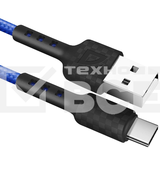 Кабель Defender F181, USB 2.0 (AM) - Type C, 1метр, 2.4А, нейлоновая оплетка, синий.