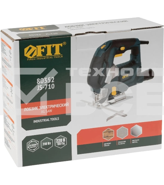 Лобзик FIT JS-710 710 Вт, 0-3000 ход/мин, БзП, маятник, 80 мм, 2,1 кг, рез. накл., коробка