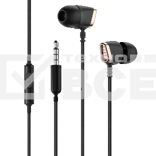 Наушники-гарнитура OLMIO Flame 3.5мм, черные, пластик, с микрофоном и кнопкой ответа