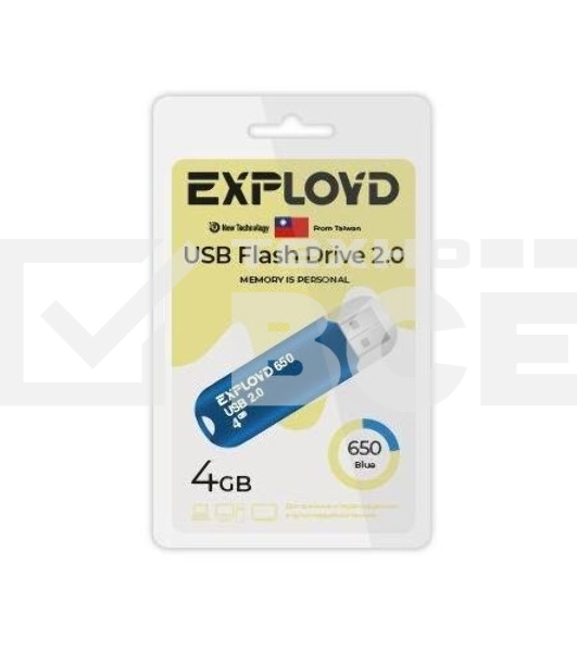 Флешка USB Exployd 650 Blue (EX-4Gb-650-Blue), 4Gb, USB 2.0, R/W 15/8, синий