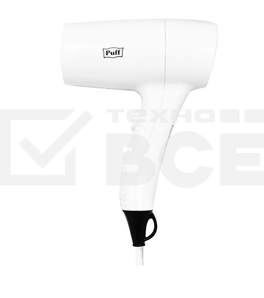 Фен Puff 1201B белый, 1200 Вт, с доп. розеткой