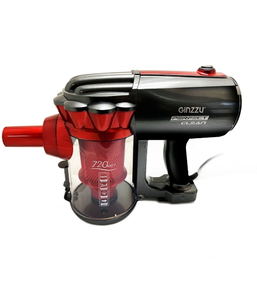 Пылесос вертикальный Ginzzu VS118 серый/красный, питание от сети, 220 Вт, уборка сухая, пылесборник 0,9 л