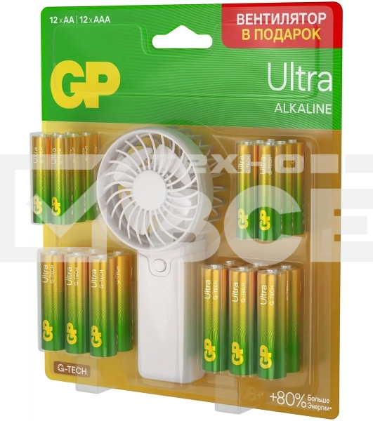 Батарея GP Ultra 15AU/24AU/FANWETA21-2CRSBC24 AA/AAA (промо:Вентилятор в подарок) (24шт) блистер