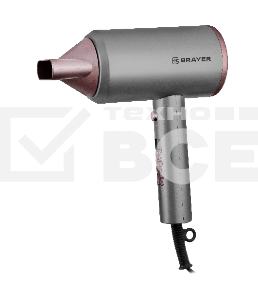 Фен BRAYER BR3022 серый/розовый, 1800 Вт