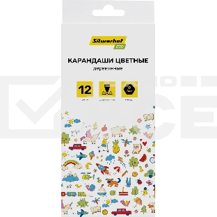 Карандаши цветные Silwerhof Eco 2.65 мм, шестигранный профиль, дерево, ассорти, 12 цветов, коробка с европодвесом