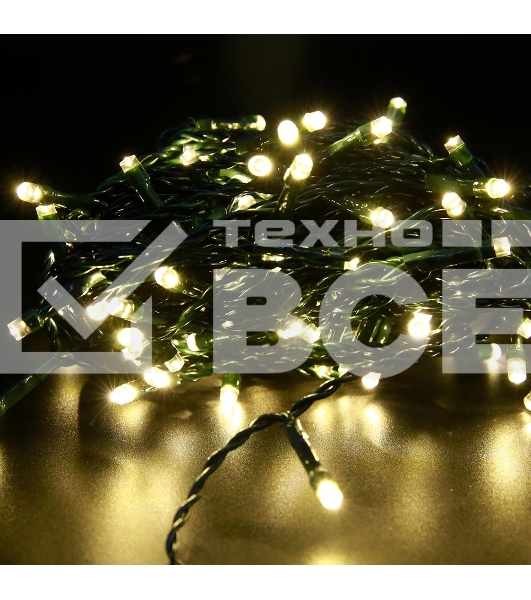 Гирлянда светод. рисовая Funray RL-110WW, 10м, 100LED, тепл.белый, темно-зел. шнур 0,7м, контроллер,