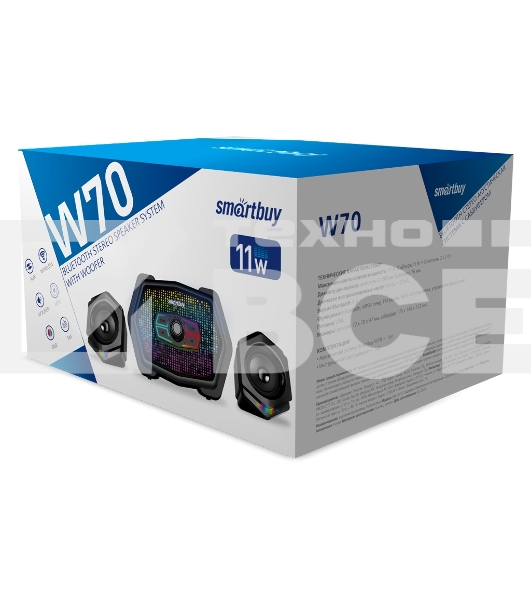 Акустическая система 2.1 Smartbuy W70, Bluetooth, 11Вт, RGb-подсветка, черная (арт. SBA-5150)
