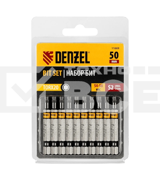 Набор бит Denzel TORX 20х50, сталь S2, шестигранный профиль, 10 шт.