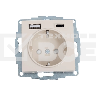 Розетка 16А с USB A+C (5В/2,4А/3 А, 2х5В/1,5А), мех SE AtlasDesign Бежевый