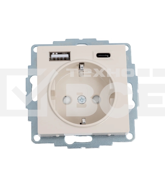 Розетка 16А с USB A+C (5В/2,4А/3 А, 2х5В/1,5А), мех SE AtlasDesign Бежевый