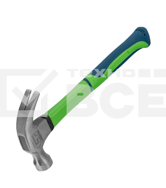 Молоток-гвоздодер Сибртех 450 г, фибергласовая обрезиненная рукоятка