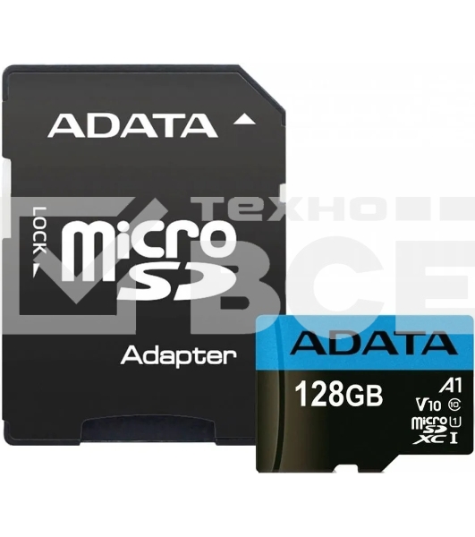 Флеш карта Micro SecureDigital 128Gb ADATA AUSDX128GUICL10A1-RA1 {MicroSDXC Class 10 UHS-I, SD adapter}