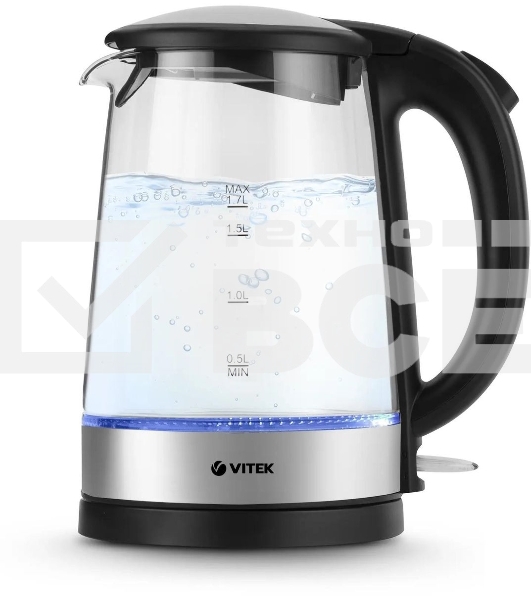 Чайник электрический Vitek VT-8807 1.7л. 2200Вт серебристый корпус: стекло/металл
