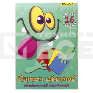 Картон цветной Silwerhof двустор.мелов. 16л. 16цв. A4 Монстрики папка
