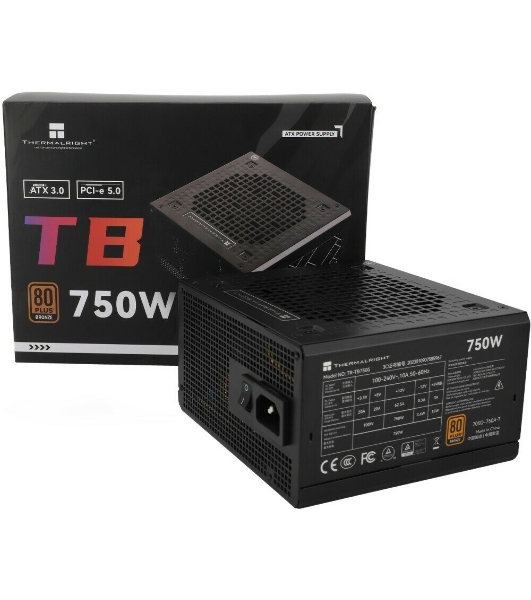 Блок питания Thermalright TR-TB750S, 750W 80 PLUS Bronze, (ATX, 3, PCIe 5.0, Non-modular, 1x24(20+4)pin 550мм, 1xCPU*2 8(4+4)pin 600+150мм, 1xPCIe*2 8(6+2)pin 500+150мм, 1x12VHPWR PCIe 5.0 12+4pin 600мм, 1xSATA*3+MOLEX4pin*1 400+150+150+150мм, 1xSATA*2+MOLEX4pin*2 400+150+150+150мм, Active, 120x120мм, 150x140x86mm, APFC, )