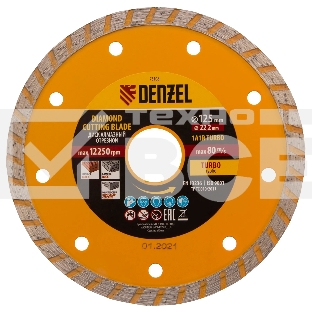 Диск алмазный отрезной Denzel ф125 х 22,2 мм, турбо, сухое резание