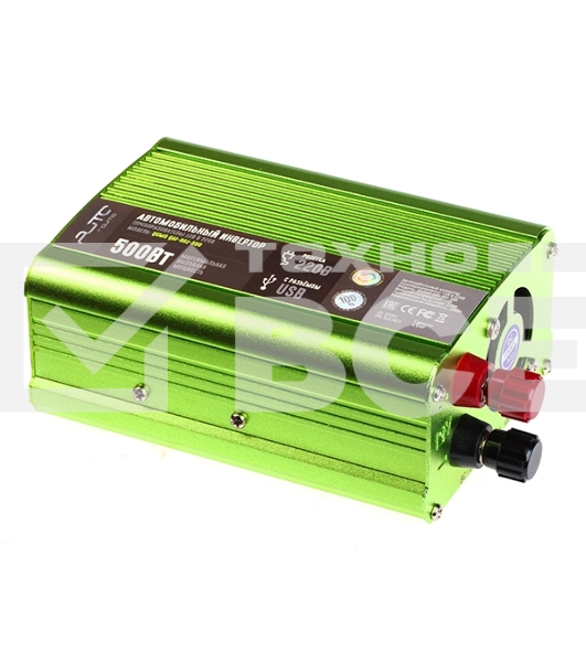 Автомобильный инвертор (преобразователь) постоянного тока 12В в переменный ток 220В, модель QUMO QAI-901-500 (Inv 001), максимальная выходная мощность 500Вт, встроенный разъем USB