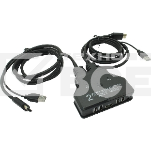 ORIENT HS21HC, HDMI KVM переключатель на 2 устройства, порты HDMI + 2xUSB (клавиатура+мышь) + 2xUSB 2.0, поддержка 4K@60Hz, встроенные кабели 2xHDMI+2xUSB2.0 1.2 метра, (33330)