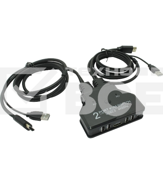 ORIENT HS21HC, HDMI KVM переключатель на 2 устройства, порты HDMI + 2xUSB (клавиатура+мышь) + 2xUSB 2.0, поддержка 4K@60Hz, встроенные кабели 2xHDMI+2xUSB2.0 1.2 метра, (33330)