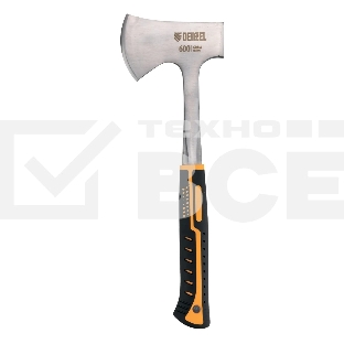 Топор Denzel 21513 цельнометаллический, 600 г, двухкомпонентная обрезиненная рукоятка, изогнутый хват