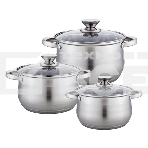 Набор посуды WEBBER BE-615/6 из нерж.стали 6 пр. 2,9 л, 5,1 л, 6,6 л со стеклянными крышками В наборе 6 предметов: кастрюля со стеклянной крышкой 18х11,5 см; 2,9 л кастрюля со стеклянной крышкой 22х13,5 см; 5,1 л кастрюля со стеклянной крышкой 24х14,5 см;, фото 1