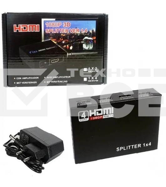 Сплиттер аудио-видео Premier 5-872-4 HDMI (f)/4xHDMI (f) черный