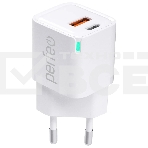 Сетевое зарядное устройство с двумя разъемами PERFEO USB-A+TYPE-C, GaN, 20W, белый (I4652), фото 1