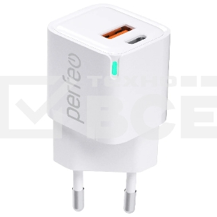 Сетевое зарядное устройство с двумя разъемами PERFEO USB-A+TYPE-C, GaN, 20W, белый (I4652)