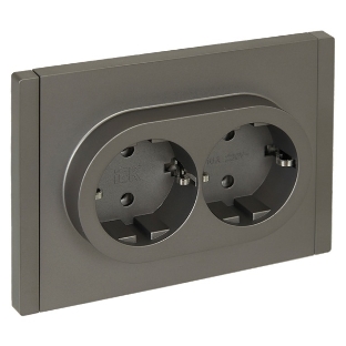 Розетка IEK FORTE&PIANO FP524 2-местная с заземлением без защитных шторок безвинтовое крепление 16А сталь