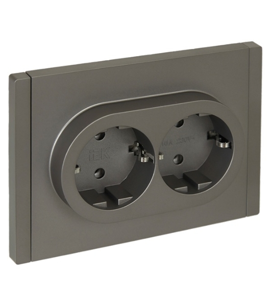 Розетка IEK FORTE&PIANO FP524 2-местная с заземлением без защитных шторок безвинтовое крепление 16А сталь