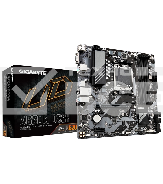 Материнская плата Gigabyte A620M DS3H, Micro-ATX, AM5, AMD A620, 4xDDR5, 4xSATA, 1xM.2, 1xPCI-E 4.0 x16, 1xPCI-E x1, 1xHDMI, 1xDP, 1xVGA, 1x 1Gb LAN, 1xUSB 3.2 Gen 1, 4xUSB 2.0, 3x3.5мм, 7.1, ATX