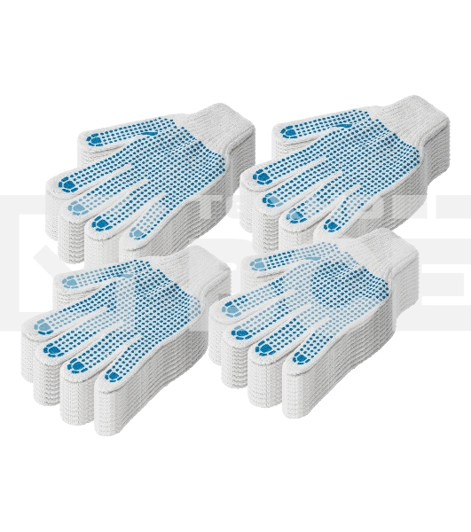 Перчатки трикотажные Сибртех х/б, 200 пар, ПВХ точка, 6 нитей, 10 класс