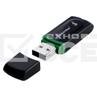 Флешка USB SmartBuy Paean Black (SB64GbPN-K), 64Gb, USB 2.0, R/W 25/15, черный/зеленый