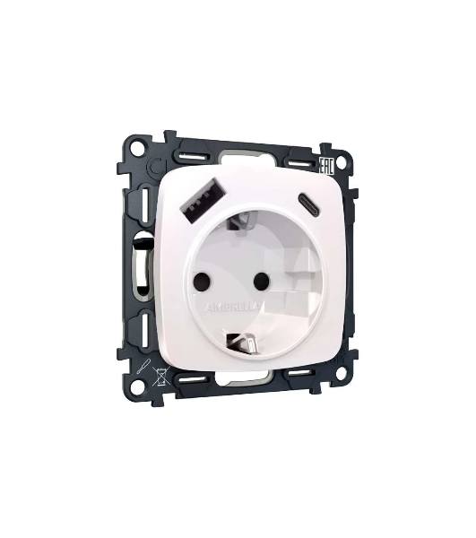 Комплект механизма электрической розетки OMEGA Жемчуг 2USB A+C 20W (быстрая зарядка) с/з QUANT (OP2100, VM160) MO210010