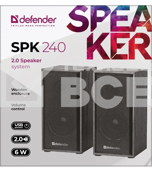 Колонки Defender SPK-240 2.0 black (2x3 Вт, USB пит, раз. д. науш.)